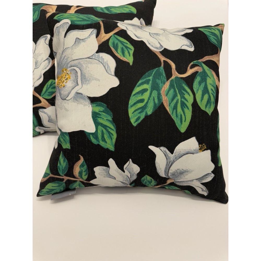 Pillow Perfect‎ Magnolia Black Indoor Outdoor Decorative ~ Discontinued Pair - Picture 2 of 8